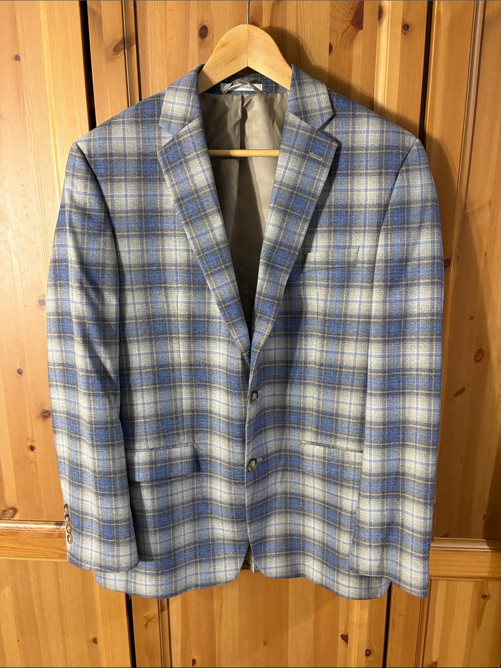 Ralph Lauren Light Blue and Gray Plaid Sport Coat